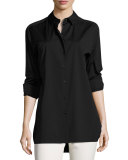 Dannell Button-Front Stretch-Cotton Blouse