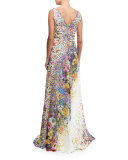 Sleeveless Floral-Print Gown