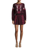 Maeve Embroidered Blouson Dress, Plumwine