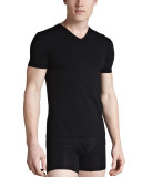 V-Neck Stretch-Cotton Tee, Black