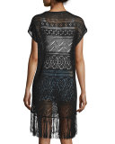 Dru Fringe Crochet Vest, Black