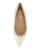 Rockstud Patent Ballerina Flat, Ivory