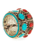 Turquoise & Coral Brass Cuff Bracelet