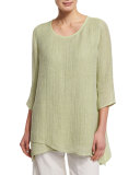 3/4-Sleeve Crinkle Gauze Tunic, Soft Lime  