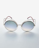 Exaggerated Metal Cat-Eye Sunglasses, Silver/Blue