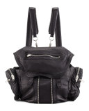Marti Washed Lambskin Backpack, Black/Nickel