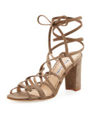 Jena Suede Lace-Up Sandal, Taupe