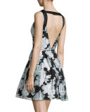 Sleeveless Floral Party Dress, Black/White