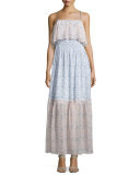 Sleeveless Floral Popover Maxi Dress, Ivory/Light Pink