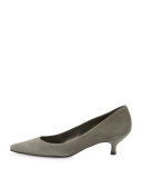 Poco Suede Kitten-Heel Pump, Fog
