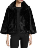 Warner Shearling Bracelet-Sleeve Jacket, Black