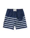 Striped Tie-Front Board Shorts, Blue, Size 5-7