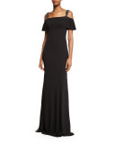 Cold-Shoulder Embellished Gown, Black