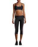Pocket Capri Performance Leggings, Black/Purple