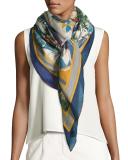 Sur La Cote Cashmere & Silk Shawl, Blue/Red