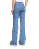 Stretch Denim High-Rise Flare Jeans, Washed Indigo