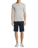 Short-Sleeve Linen Henley T-Shirt, Steel