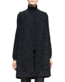 V-Neck Embellished Long Vest, Black