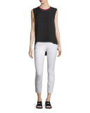Romy Silk Tank w/ Tipped Contrast, Black