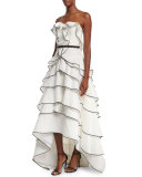 Strapless Tiered Matelasse Gown, White