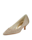 Poco Glitter Kitten-Heel Pump, Platinum Noir
