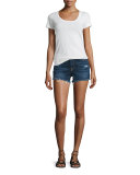 Mid-Rise Cut-Off Denim Shorts, Blue