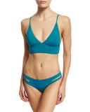 Olivia Long-Line Bralette Swim Top, Blue