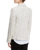 Striped Textured Single-Button Blazer, White