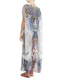 Sheer Round-Neck Maxi Caftan Coverup, Maasai Mosh