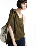 Silk Asymmetric Wrap Camisole, Military