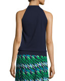 Keyhole Sleeveless Halter Sweater, Maritime