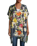 Rosalia Floral-Print Twill Poncho, Multi, Plus Size