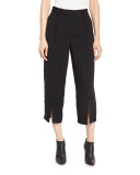 Pleated-Front Cropped Pants, Black