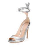 Metallic Leather Ankle-Wrap Pump, Silver