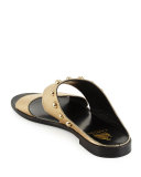 Studded Leather Two-Band Mule, Gold