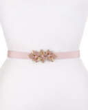 Floral Rhinestone-Buckle Silk Faille Belt, Soft Petal