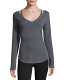 Vintage Whisper Long-Sleeve V-Neck Tee, Gray