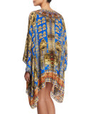 Long-Sleeve Short Caftan, Blue/Multi