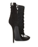 Jeweled Suede T-Strap Sandal/Bootie, Black/Multi