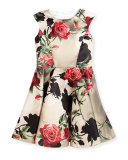 Sleeveless Floral Satin Circle Dress, Bronze, Size 8-16