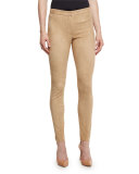 Laker Suede Slim-Leg Pants, Caramel