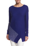 Striped Link-Knit Asymmetric Sweater, Indigo/Multi
