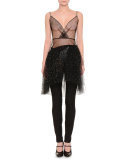 Sleeveless Embellished Sheer Top, Black