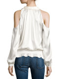 Jamie Charmeuse Cold-Shoulder Top, Soft White