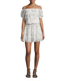 Janell Off-the-Shoulder Silk Lace Dress, White/Black