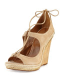Christy Lace-Up Wedge Sandal, Nude