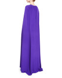 Threadwork Embroidery Silk Caftan Gown, Violet