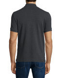 Short-Sleeve Oxford Polo Shirt, Dark Charcoal Melange
