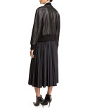 Bonded Leather Bomber Jacket, Black