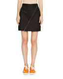 Asymmetric-Zip A-Line Mini Skirt, Dark Navy